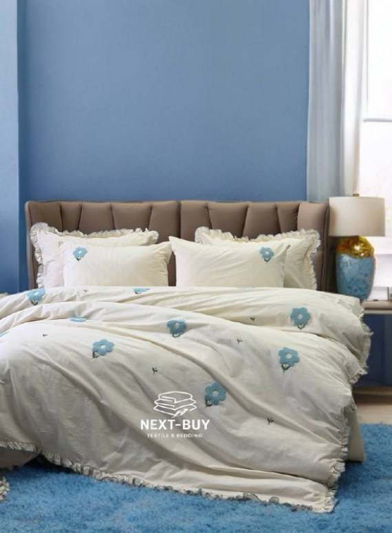 Постільна білизна Saheser Florita mint євро 200х220 з вишивкою