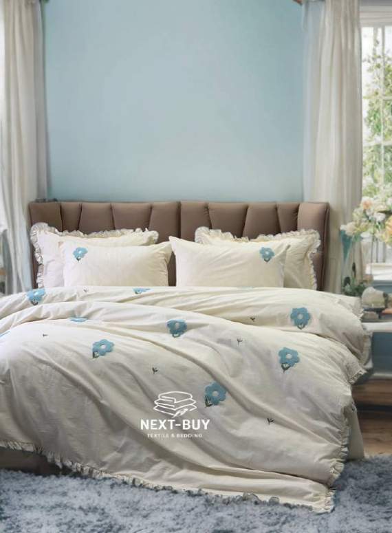 Постільна білизна Saheser Florita mint євро 200х220 з вишивкою