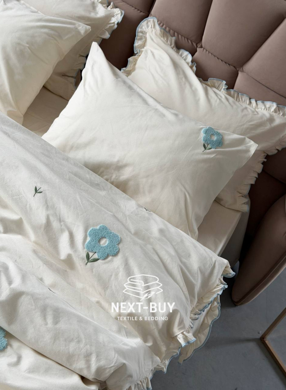 Постільна білизна Saheser Florita mint євро 200х220 з вишивкою