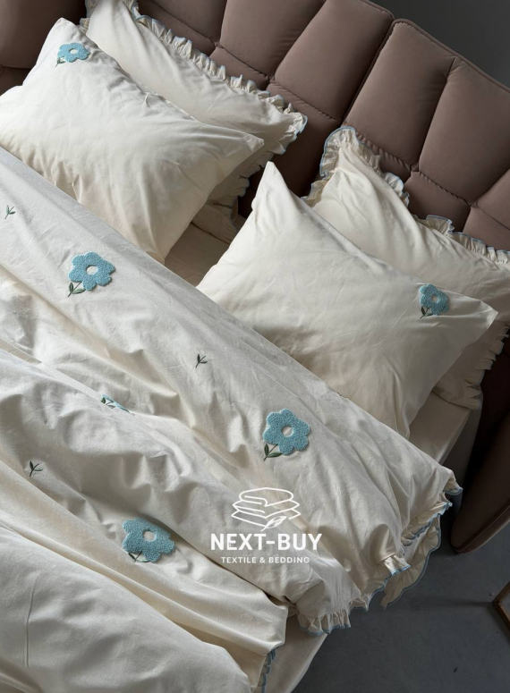 Постільна білизна Saheser Florita mint євро 200х220 з вишивкою