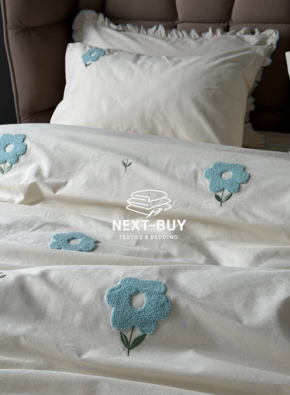 Постільна білизна Saheser Florita mint євро 200х220 з вишивкою