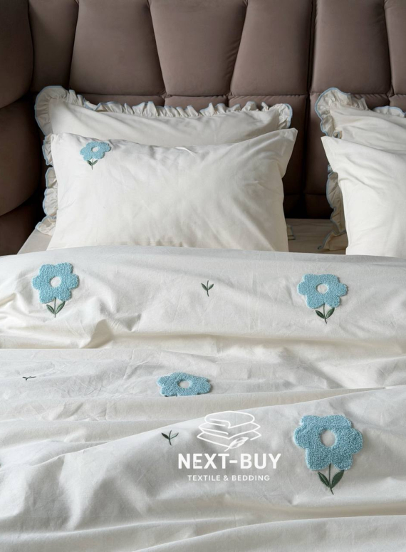 Постільна білизна Saheser Florita mint євро 200х220 з вишивкою