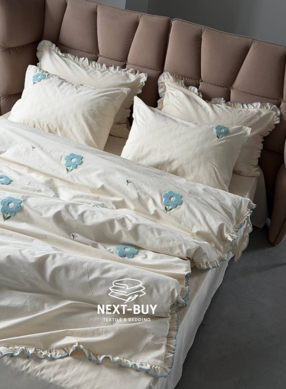 Постільна білизна Saheser Florita mint євро 200х220 з вишивкою