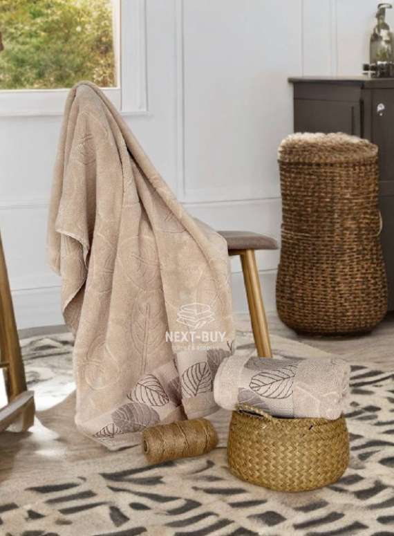 Рушники Leaf Harmony biege Туреччина набір баня + лице 100% бавовна, беж з візерунком листя