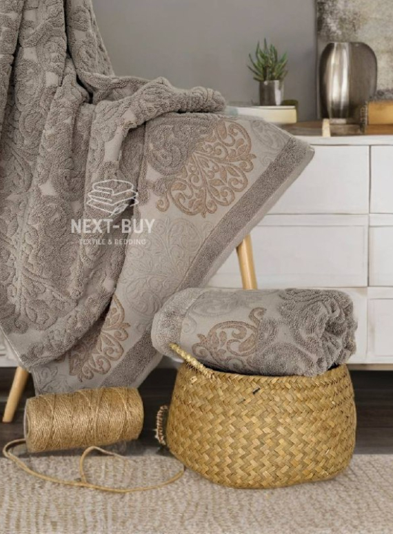 Рушники Royal Ornament Mokko – Туреччина, 100% бавовна, колір мокко з об’ємним візерунком 2шт