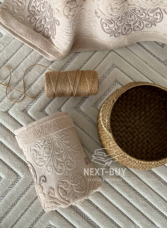 Рушники Royal Ornament bej – Туреччина, 100% бавовна, беж з об’ємним візерунком 2шт