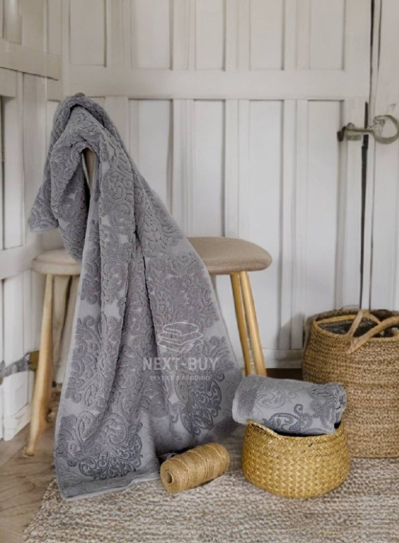 Рушники Royal Ornament Gri – Туреччина, 100% бавовна, сірий з об’ємним візерунком 2шт