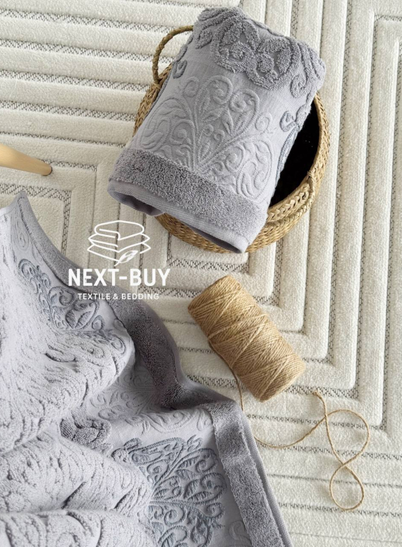 Рушники Royal Ornament Gri – Туреччина, 100% бавовна, сірий з об’ємним візерунком 2шт