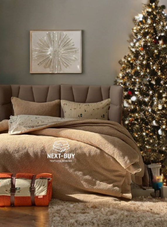 Зимовий комплект постільної білизни двосторонній Wooden Kahve полуторний Туреччина