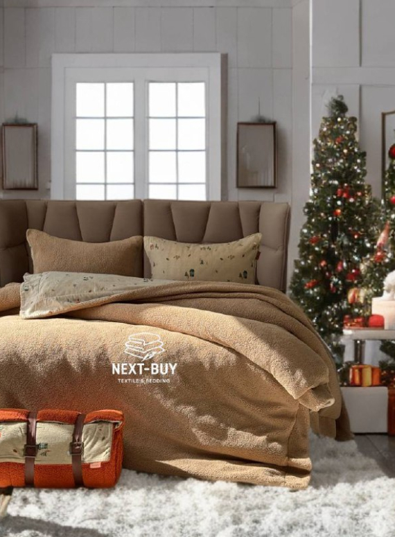 Зимовий комплект постільної білизни двосторонній Wooden Kahve євро Туреччина