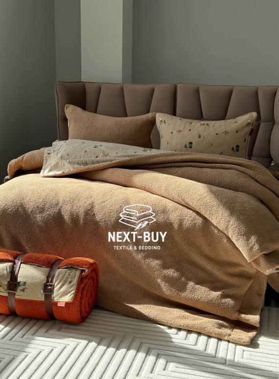 Зимовий комплект постільної білизни двосторонній Wooden Kahve полуторний Туреччина