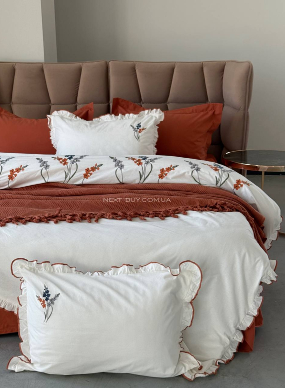 Постільна білизна з вишивкою і піке Saheser Eveline Turkuasu євро 200х220