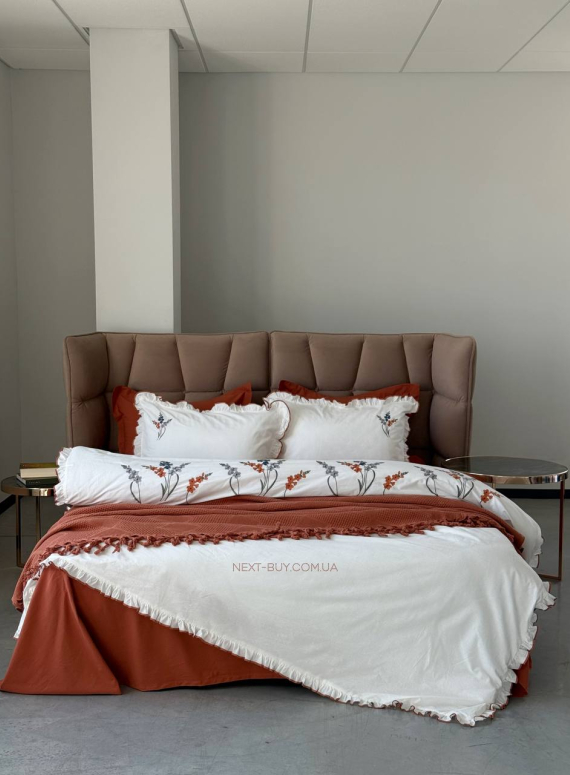 Постільна білизна з вишивкою і піке Saheser Eveline Turkuasu євро 200х220