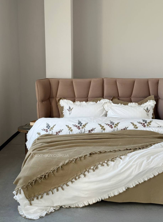 Постільна білизна з вишивкою і піке Saheser Eveline haki євро 200х220