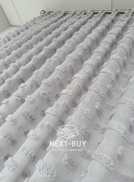 Тюль льон сірий з 3D м’якими помпонами Linen Grey Boho Chic Туреччина