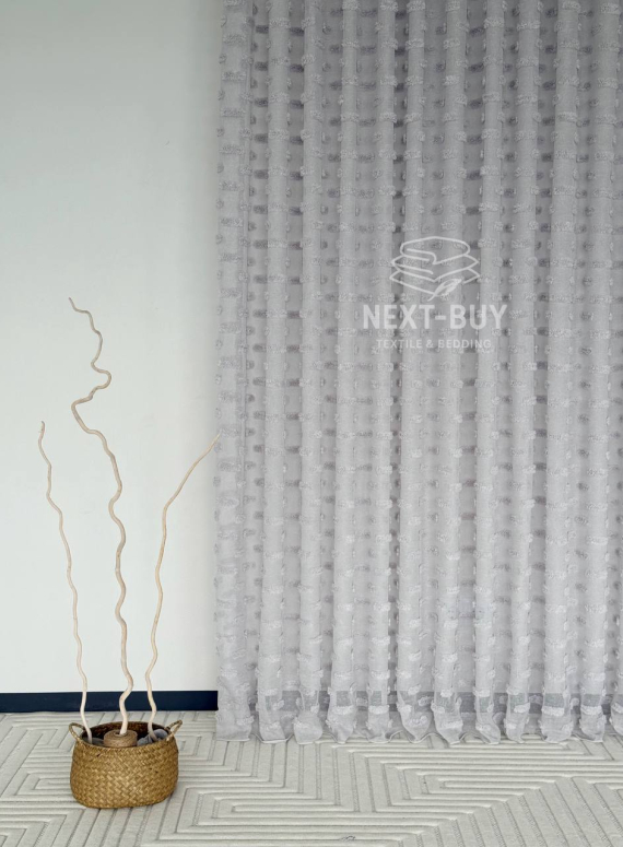 Тюль льон сірий з 3D м’якими помпонами Linen Grey Boho Chic Туреччина