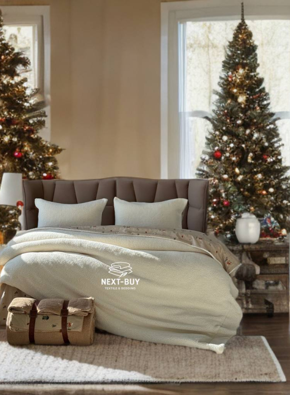 Зимовий комплект постільної білизни двосторонній Wooden Krem полуторний Туреччина