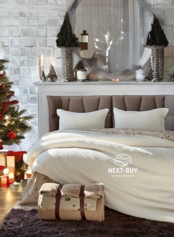 Зимовий комплект постільної білизни двосторонній Wooden Krem євро Туреччина