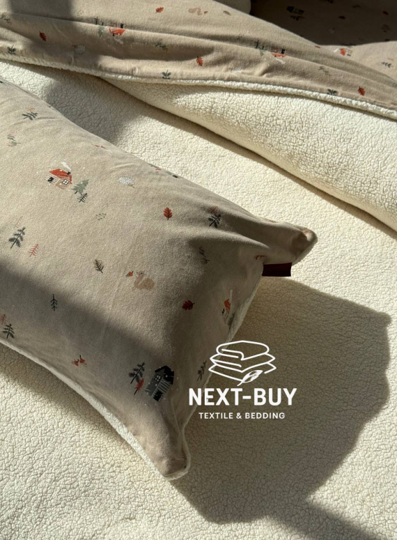 Зимовий комплект постільної білизни двосторонній Wooden Krem полуторний Туреччина