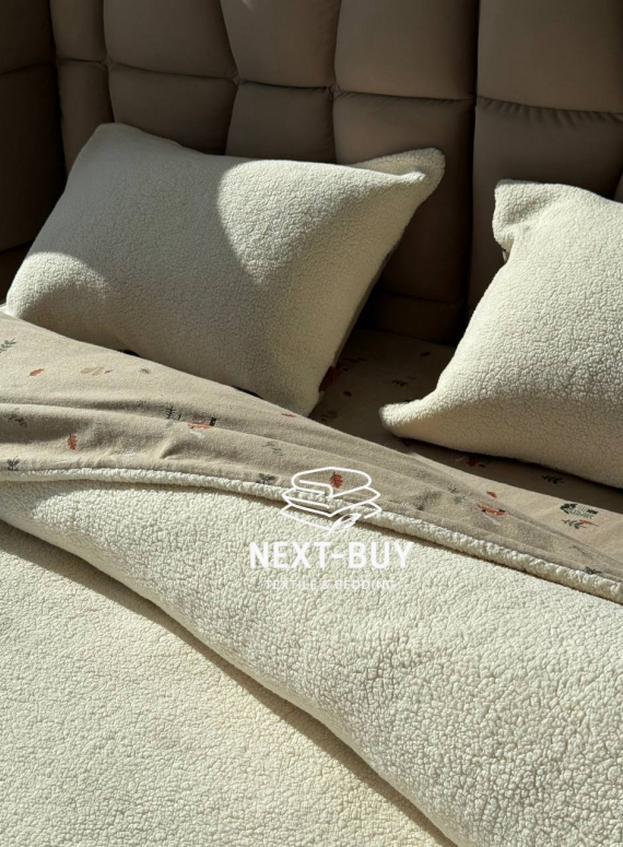 Зимовий комплект постільної білизни двосторонній Wooden Krem полуторний Туреччина