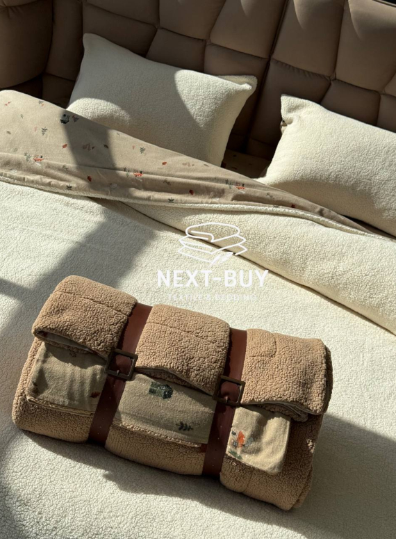 Зимовий комплект постільної білизни двосторонній Wooden Krem полуторний Туреччина