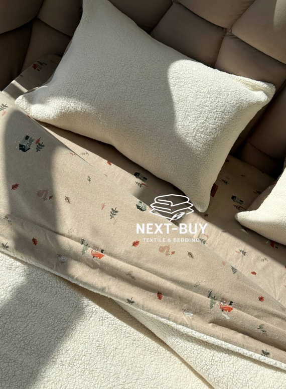 Зимовий комплект постільної білизни двосторонній Wooden Krem полуторний Туреччина