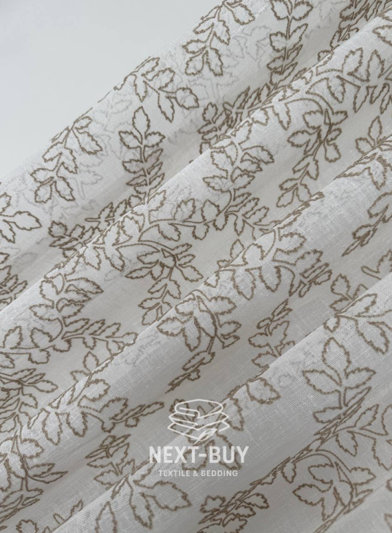 Тюль білий льон з бежевим візерунком Autumn Leaves – Туреччина