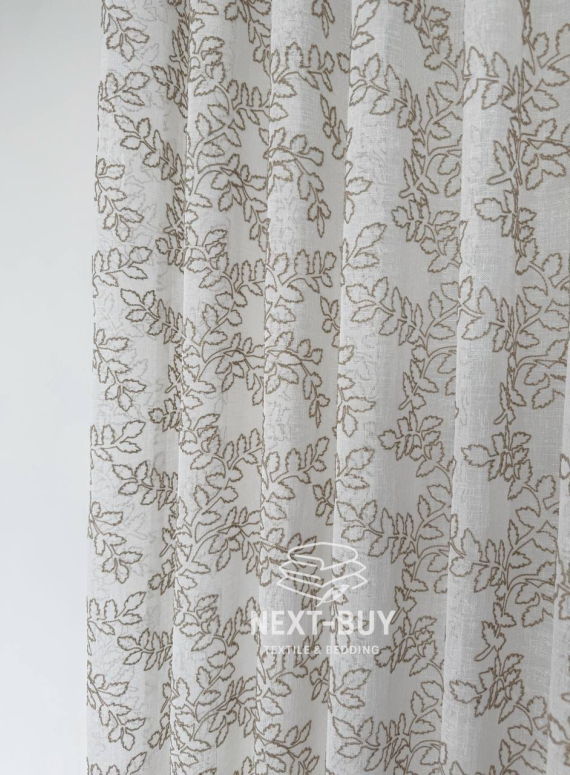 Тюль білий льон з бежевим візерунком Autumn Leaves – Туреччина