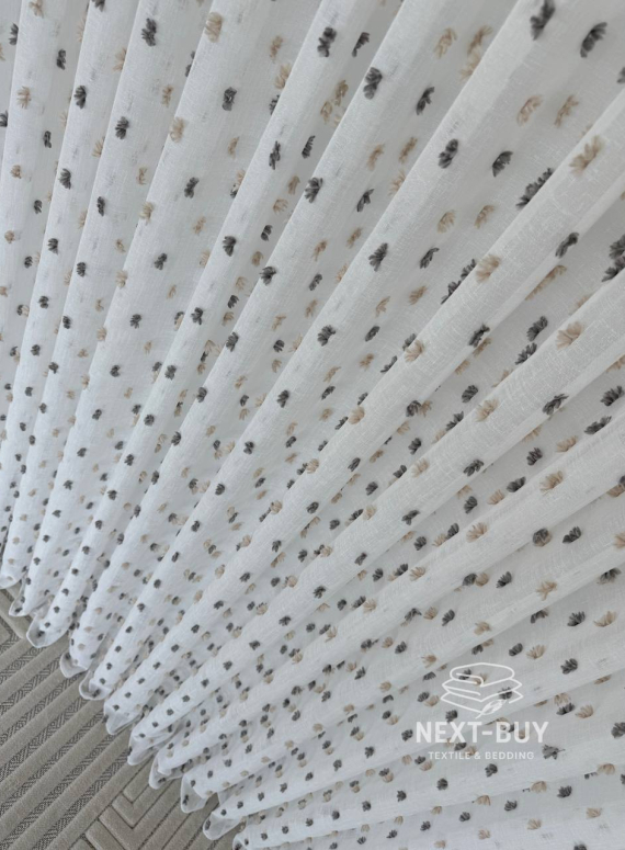 Тюль Linen Dots Harmony з 3D помпонами Anthracite & Beige – Туреччина