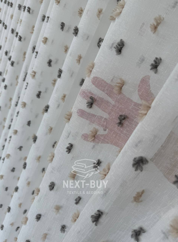 Тюль Linen Dots Harmony з 3D помпонами Anthracite & Beige – Туреччина