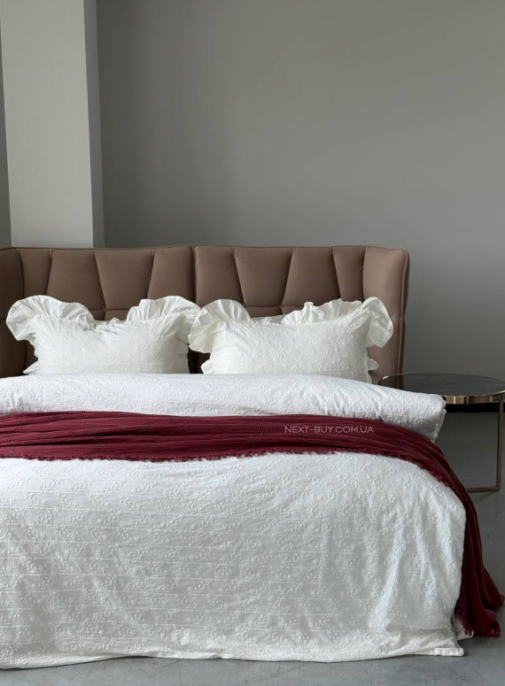 Постільна білизна з простирадлом на резинці Resital White євр жакард, варена бавовна