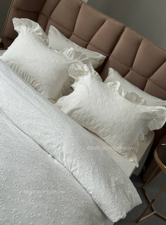 Постільна білизна з простирадлом на резинці Resital White євр жакард, варена бавовна