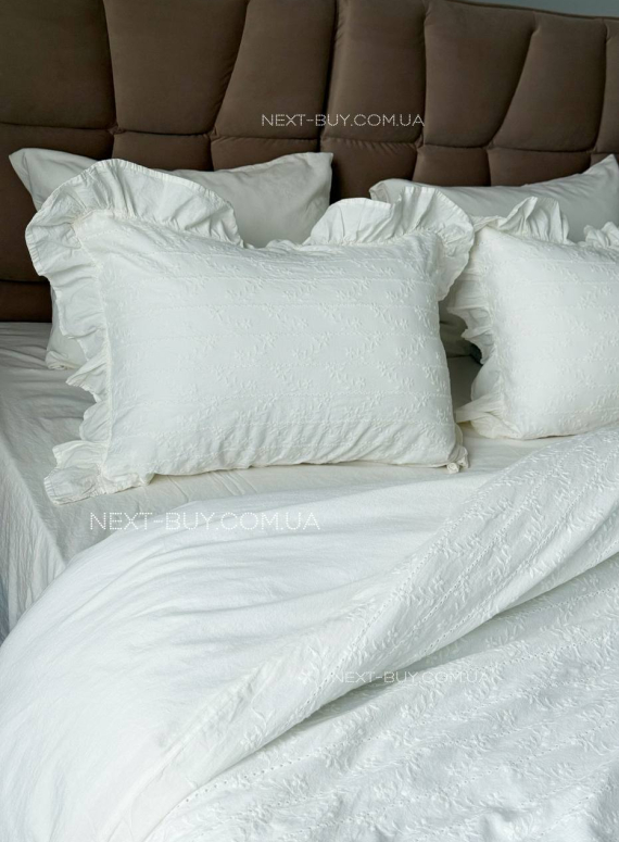 Постільна білизна з простирадлом на резинці Resital White євр жакард, варена бавовна