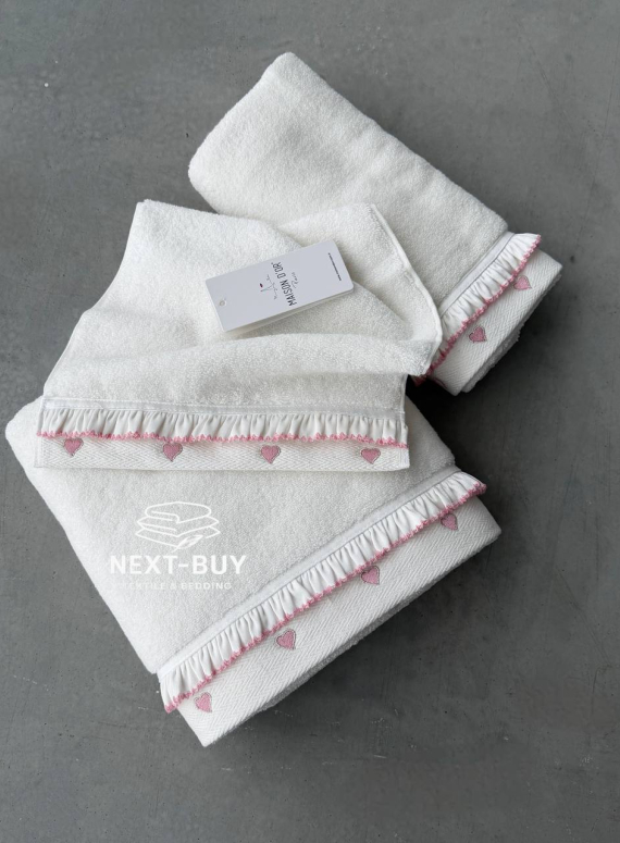 Maison D’or Ruffle Love Ecru-Pink - премиальный набор полотенец с рюшами (100% хлопок, Турция)