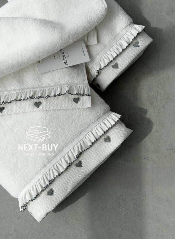 Премиальный набор полотенец Maison D’or Ruffle Love Ecru-Grey, 100% хлопок, Турция, luxury подарок