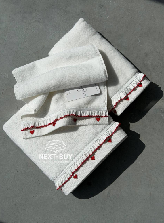 Премиальный набор полотенец Maison D’or Ruffle Love Ecru-Red, 100% хлопок, подарок luxury уровня