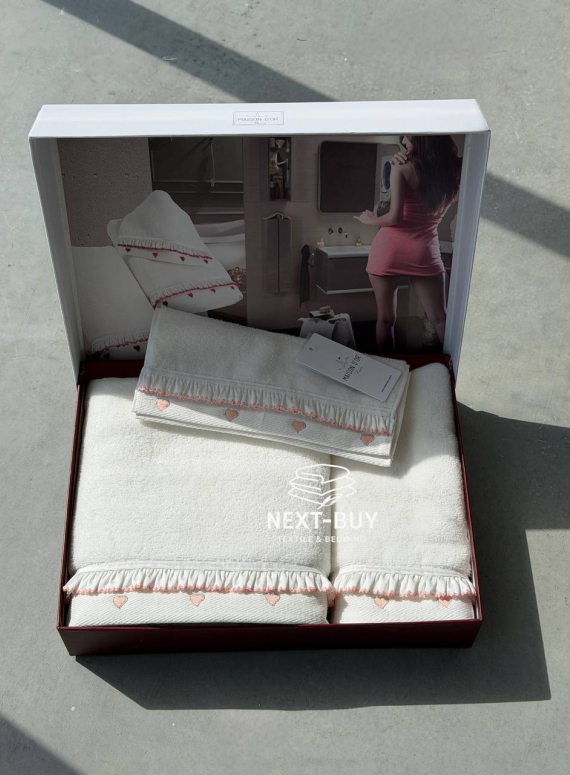 Премиальный набор полотенец Maison D’or Ruffle Love Ecru-Rose, 100% хлопок, подарочный luxury набор