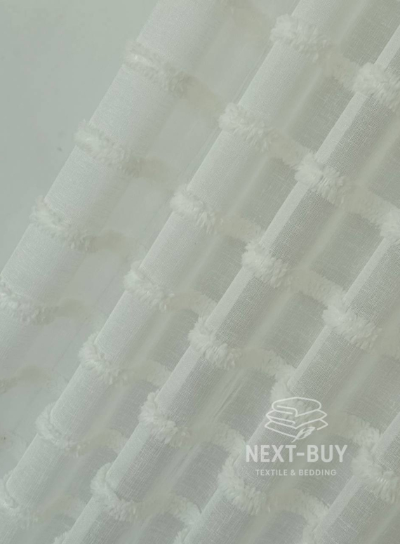 Тюль білий льон у смужку з 3D Linen Snow White Туреччина