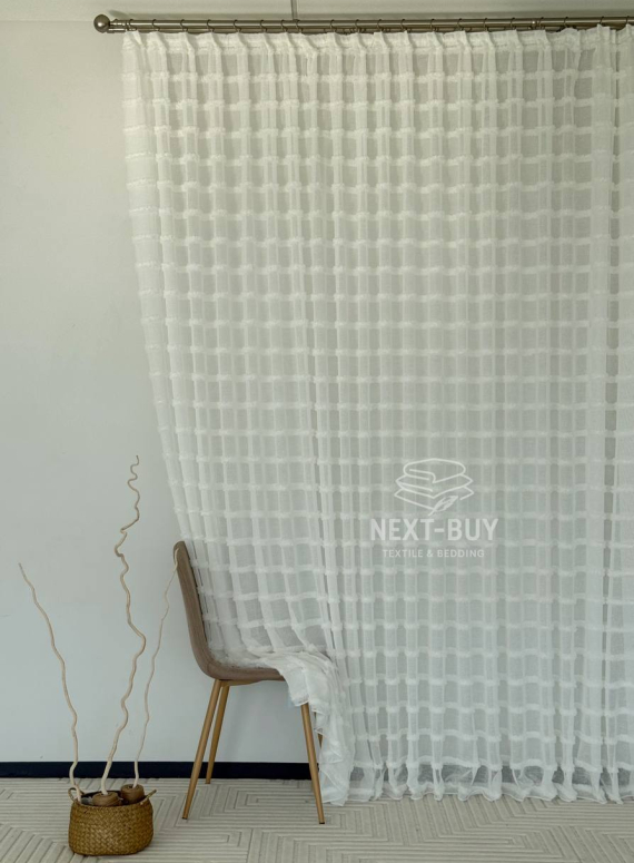 Тюль білий льон у смужку з 3D Linen Snow White Туреччина