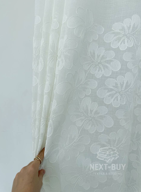 Тюль білий льон з квітковою вишивкою Pure Blossom Sheer Італія