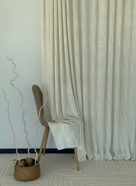 Тюль Boho Cream Linen Flow – фактурний льон-сітка (Італія)