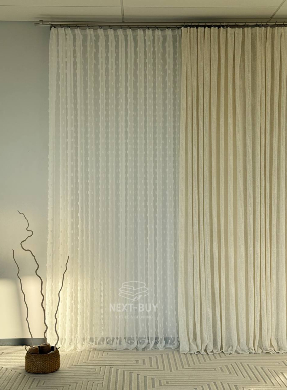 Тюль Boho Cream Linen Flow – фактурний льон-сітка (Італія)