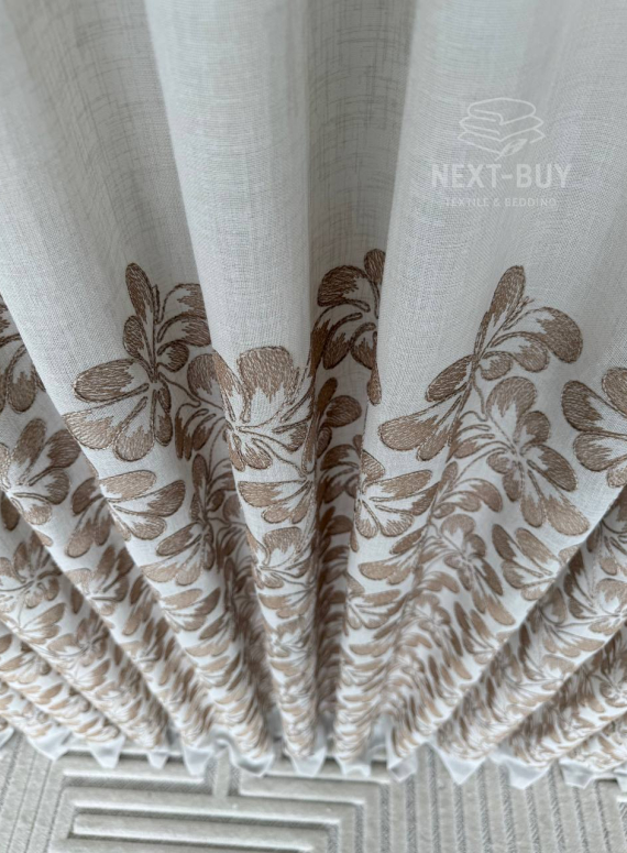 Тюль льон з квітковою вишивкою Amelia Coffee Bloom Італія