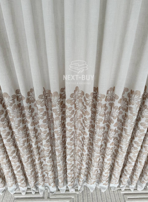 Тюль льон з квітковою вишивкою Amelia Coffee Bloom Італія