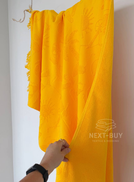 Пляжний рушник Maison D’or MIAMI Yellow 100×200 см яскравий premium cotton з бахромою | легкий travel формат