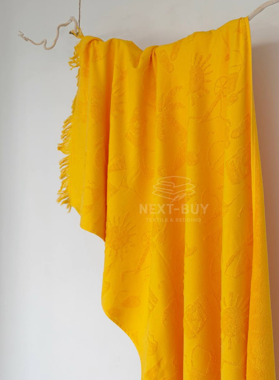 Пляжний рушник Maison D’or MIAMI Yellow 100×200 см яскравий premium cotton з бахромою | легкий travel формат