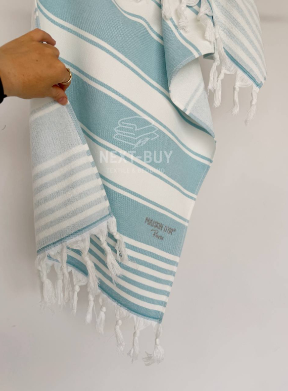 Махровий рушник з китицями Maison D’or Primavera Turquoise White 50×100 см жаккард, 100% бавовна, Туреччина