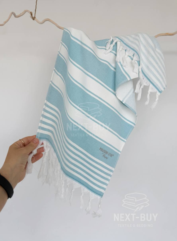 Махровий рушник з китицями Maison D’or Primavera Turquoise White 50×100 см жаккард, 100% бавовна, Туреччина