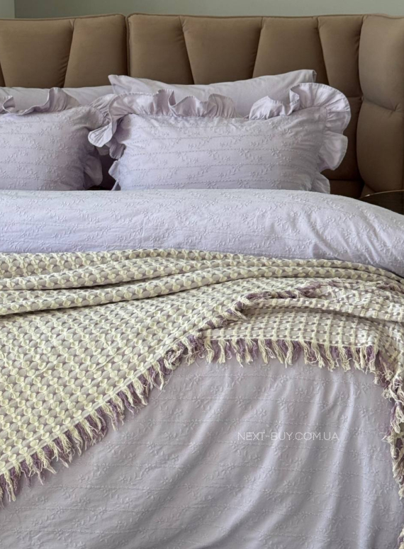 Постільна білизна з простирадлом на резинці Resital Lilac євро жакард, варена бавовна