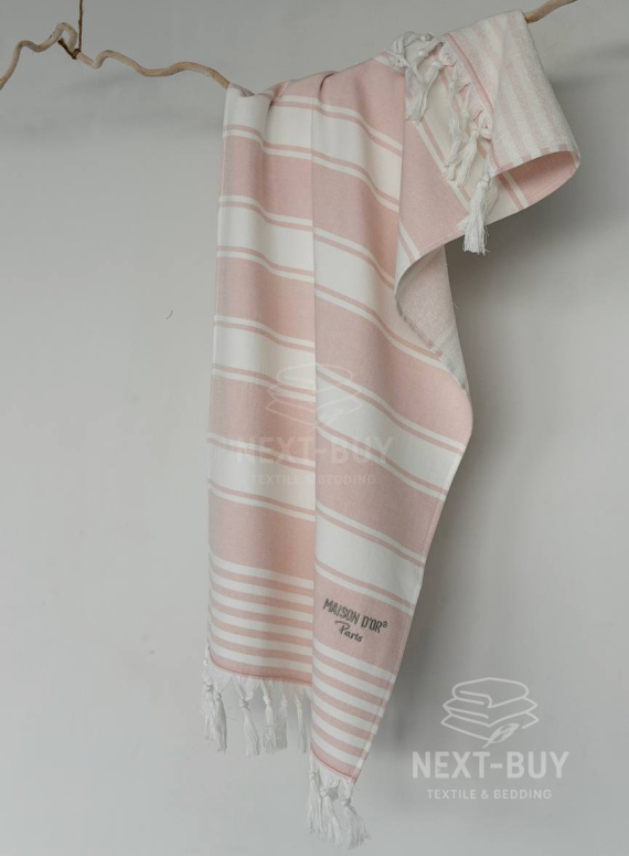 Жаккардовий рушник з бахромою Maison D’or PRIMAVERA Beach Towel Rose White 50×100 см | 100% бавовна, махра + жаккард